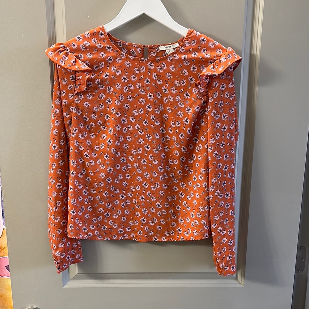 Forever 21 Sz Medium Floral Orange Women's Top